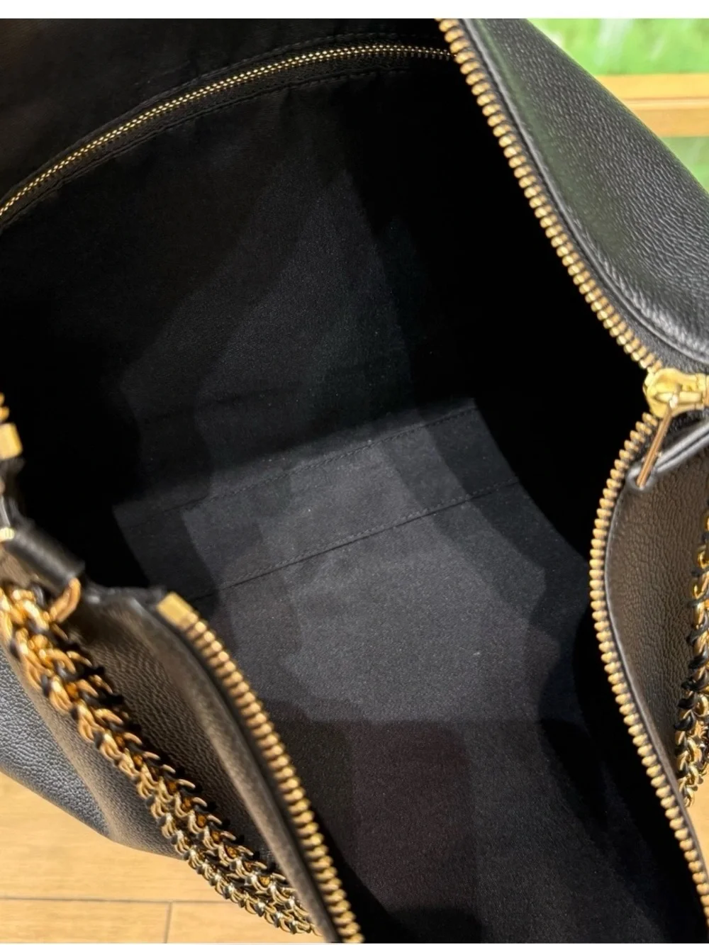 Tory Burch Black Pebbled Leather Shoulder Bag with Gold Chain Strap